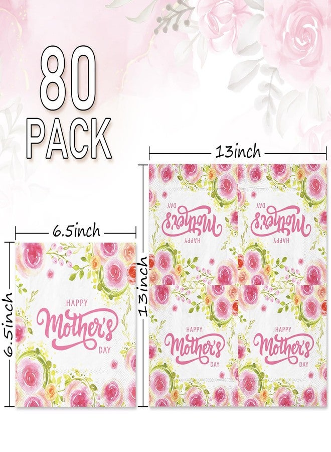 Whaline 80Pcs Mother's Day Paper Napkin Watercolor Pink Floral Disposable Napkins Rose Flower Luncheon Dinner Napkin for Spring Mother's Day Supplies - Image 2